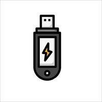 A black and white image of a usb flash drive with a lightning bolt vector
