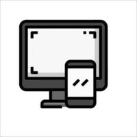 A computer monitor and phone are shown together vector