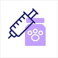 A syringe and a bottle of medicine with a paw vector