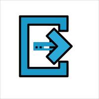 A blue arrow pointing to the right in a square vector