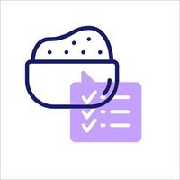 A bowl of food with a check mark next to it vector