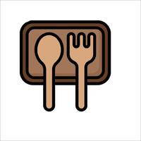 A wooden tray with two forks and a spoon vector