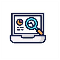 A laptop with a magnifying glass and a chart vector