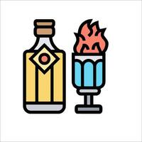 A bottle of alcohol and a glass with fire vector
