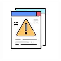 A warning icon with a yellow exclamation mark vector