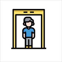 A man standing in front of a door with a sign on it vector
