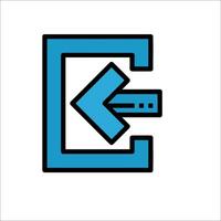The letter e with an arrow pointing to it vector