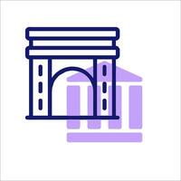 A blue and purple icon of a building with a arch vector