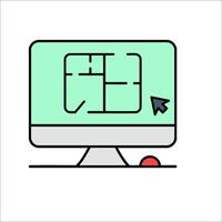 A computer monitor with a mouse and a maze on it vector