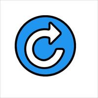 A blue and white logo with a circle with a arrow pointing to the right vector