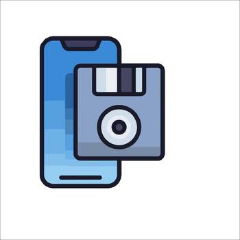 A smartphone with a floppy disk on top of it vector