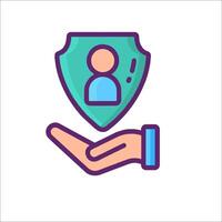 A hand holding a shield with a person inside vector
