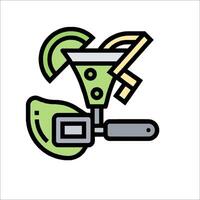 A green and white icon of a cocktail with a knife vector