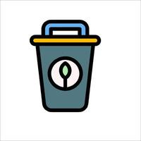 A trash can with a green leaf inside vector