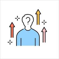 A man with a question mark on his head and arrows pointing to him vector