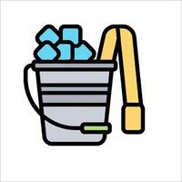 A bucket with ice and a shovel vector