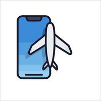 Airplane icon on smartphone with blue background vector