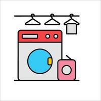 A laundry machine and clothes hanging on a clothes line vector
