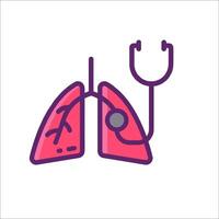 Lungs with stethoscope icon vector