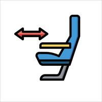 An airplane seat with a red arrow pointing to the left vector
