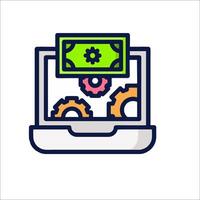 A laptop with money on it and gears vector