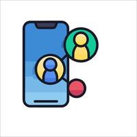 A smartphone with people on it and a circle icon vector