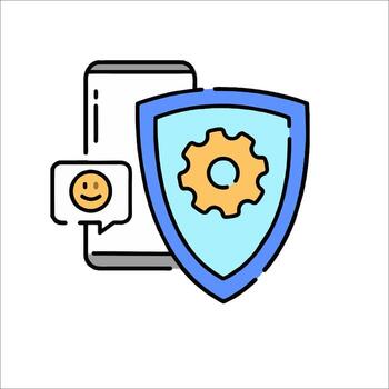 A smiley face and a shield with gears on it vector