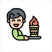 A man holding a tray with a fire on it vector