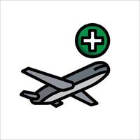 A plane with a green cross and a plus sign vector