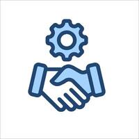 A handshake icon with a gear on top vector