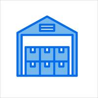 A blue icon of a warehouse with a door vector