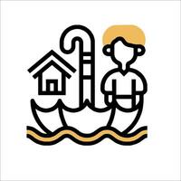A man in an umbrella and a house in the water vector