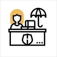 A woman sitting at a desk with an umbrella vector