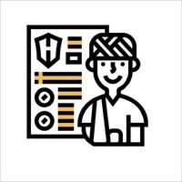 A man with a bandage on his head is standing in front of a sheet of paper vector