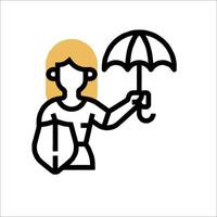 A woman holding an umbrella icon vector