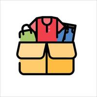 An icon of a box with clothes and bags inside vector