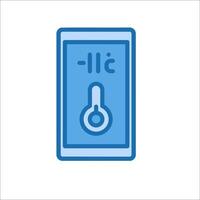 A blue icon of a thermometer with a temperature vector