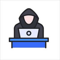 A person in a hoodie sitting at a desk with a laptop vector