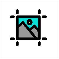 A square with a mountain in the middle and a sun in the background vector