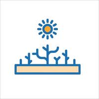 A blue icon of a desert with plants and sun vector