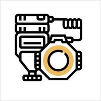 A black and white icon of a camera and a light bulb vector