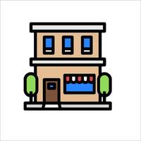 A small building with a tree and a tree in front of it vector