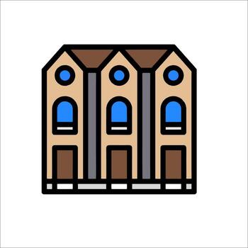 A building icon with two windows and a door vector