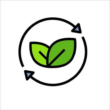 A green leaf in a circle with arrows pointing to it vector