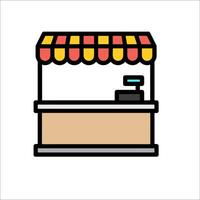 A food stand with a red awning and a sign vector