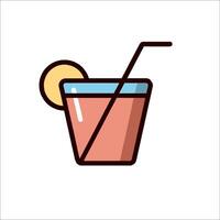 A drink with a straw and a slice of lemon vector