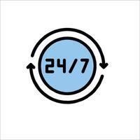 A blue circle with the word 24 7 in it vector
