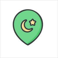 A map pin with a crescent and star vector