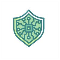A green shield with a circuit board inside vector