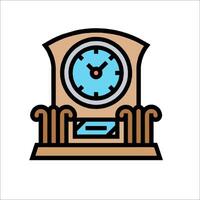 A clock on a pedestal with a blue face vector